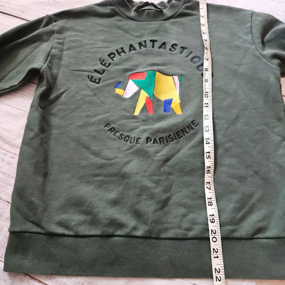 Etre Cecile Elephantastique Green Cotton Geometric Crewneck Sweater Womens XS - Picture 4 of 5